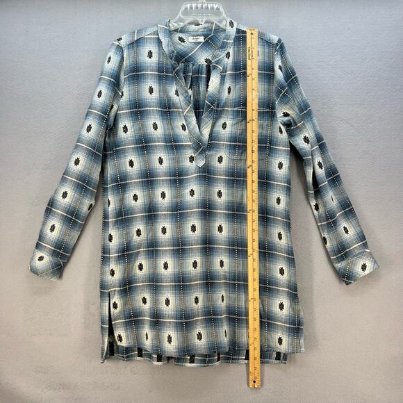Dylan Tunic Dress Women's Size S Blue Black V-neck Flannel Southwestern Plaid - Picture 3 of 10